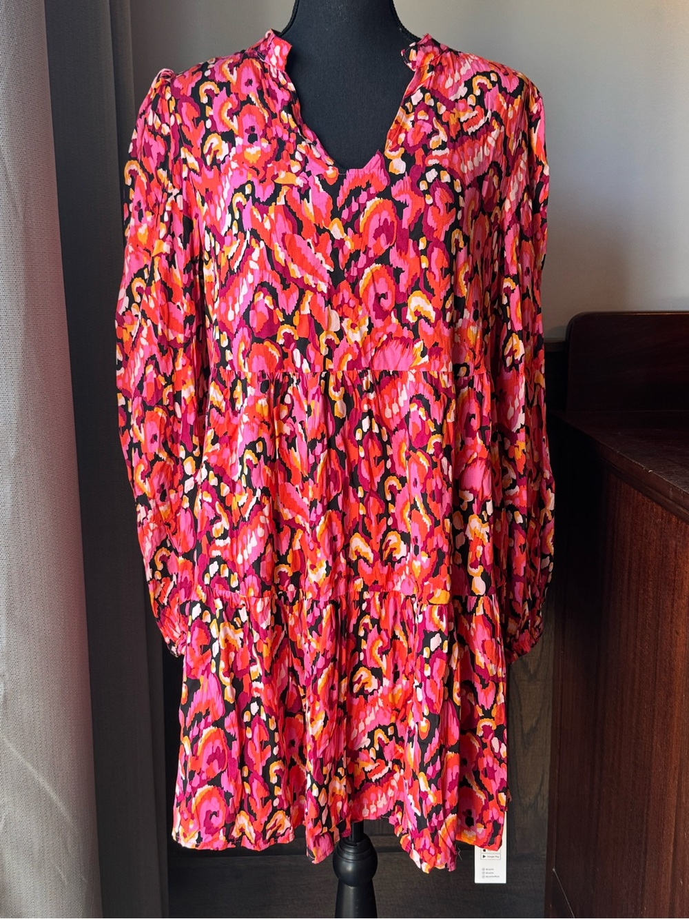 Cupshe Pink Orange and Black Floral Print Long Sleeve Mini Dress M NWT - Picture 2 of 8